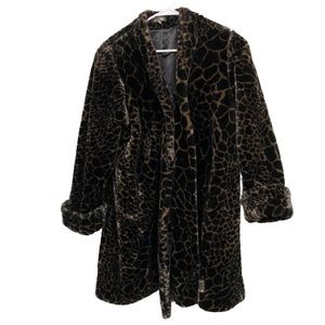 Penny Lane Style Women's Faux Fur Heavy Jacket Animal Print Brown Long Sleeve